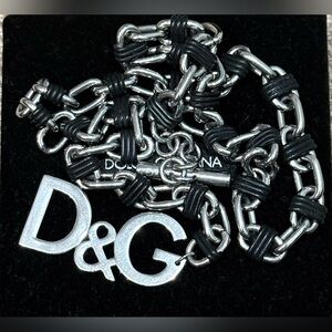 Dolce & Gabbana Silver Tone and Leather Toggle Necklace